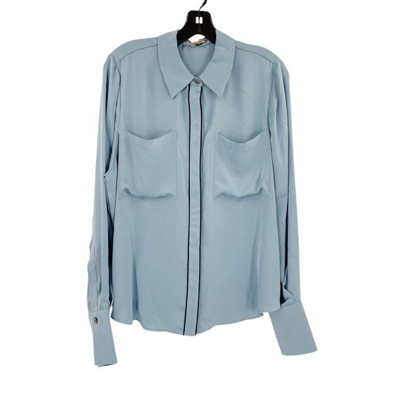 RAMY BROOK Top NEW Size XXS Aliza Satin Light Blue $365 Long Sleeve - Picture 3 of 4